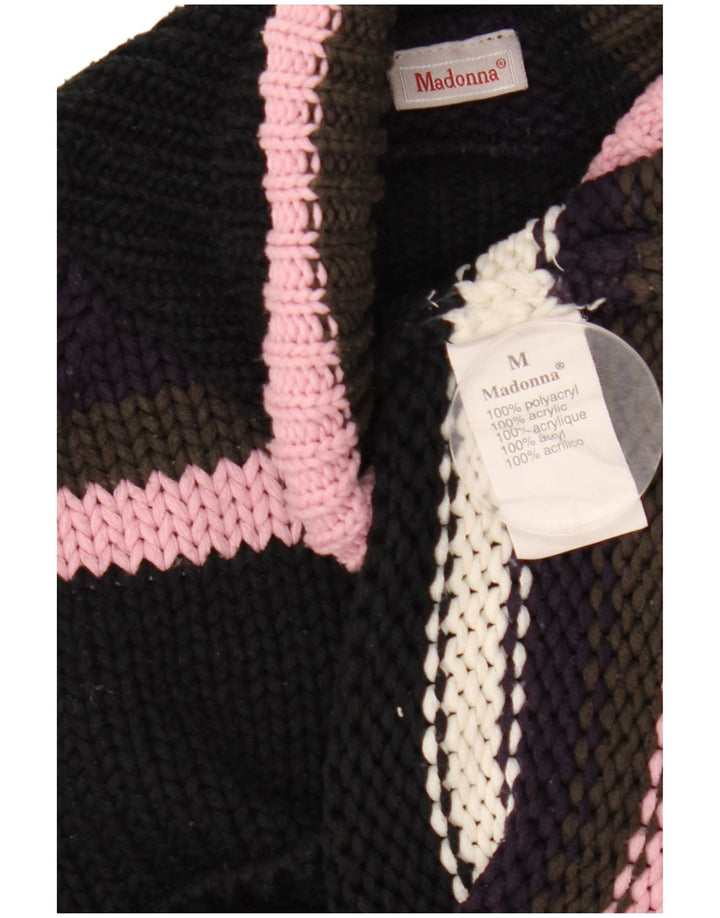 Madonna Maglione da donna con collo alto e maglione UK 12 Acrilico a righe nere medie