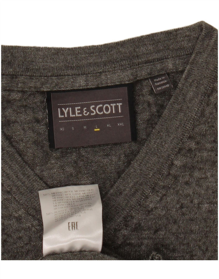 Lyle & Scott Maglione da uomo con scollo a V, grande lana merino screziata grigia