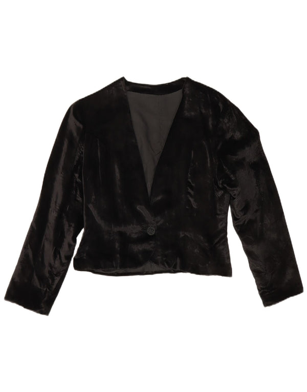 Giacca Bolero vintage da donna in velluto UK 10 piccola nera