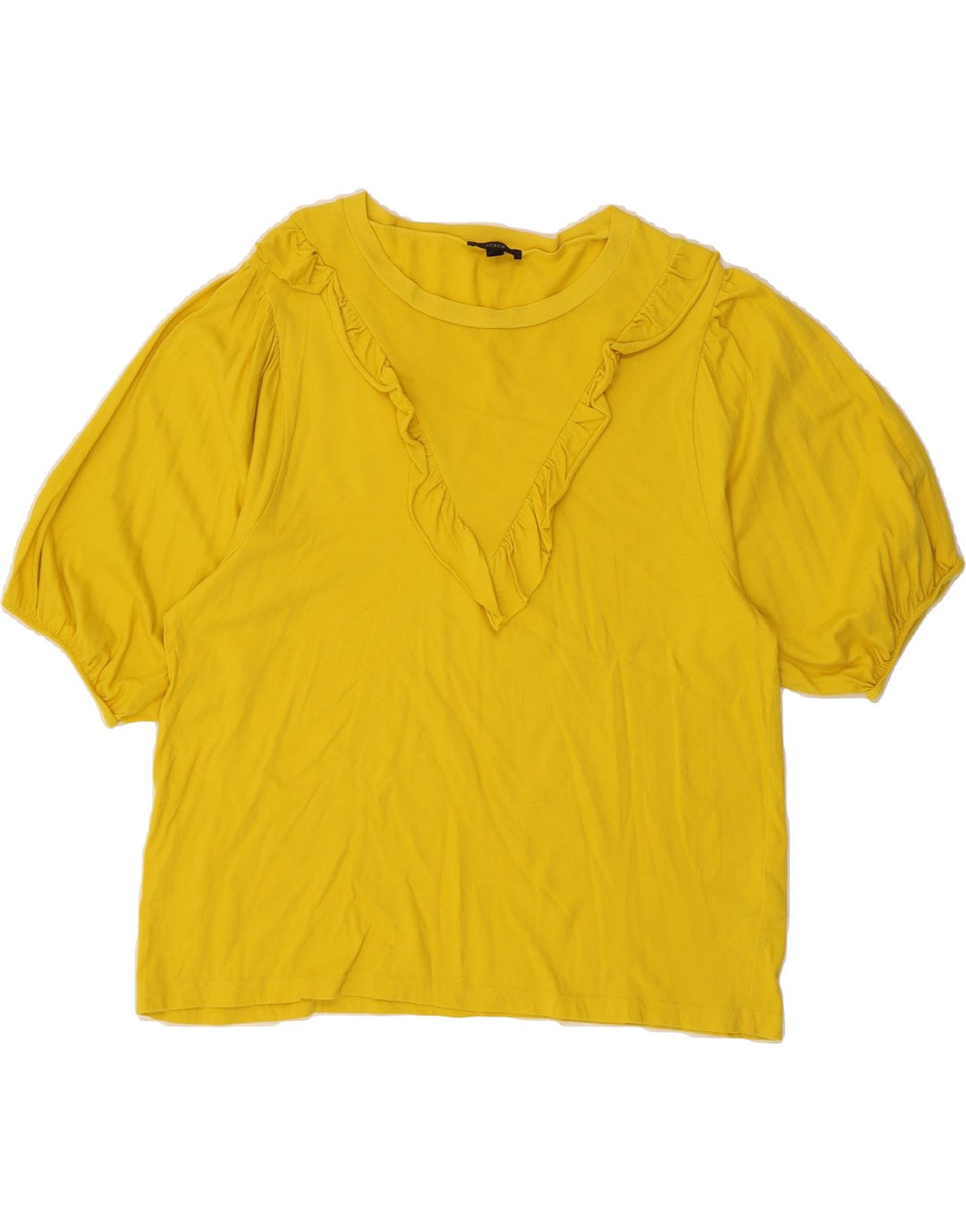 J. CREW Womens Ruffle Front Blouse Top UK 16 Large Yellow Cotton Vintage J. Crew and Second-Hand J. Crew from Messina Hembry 