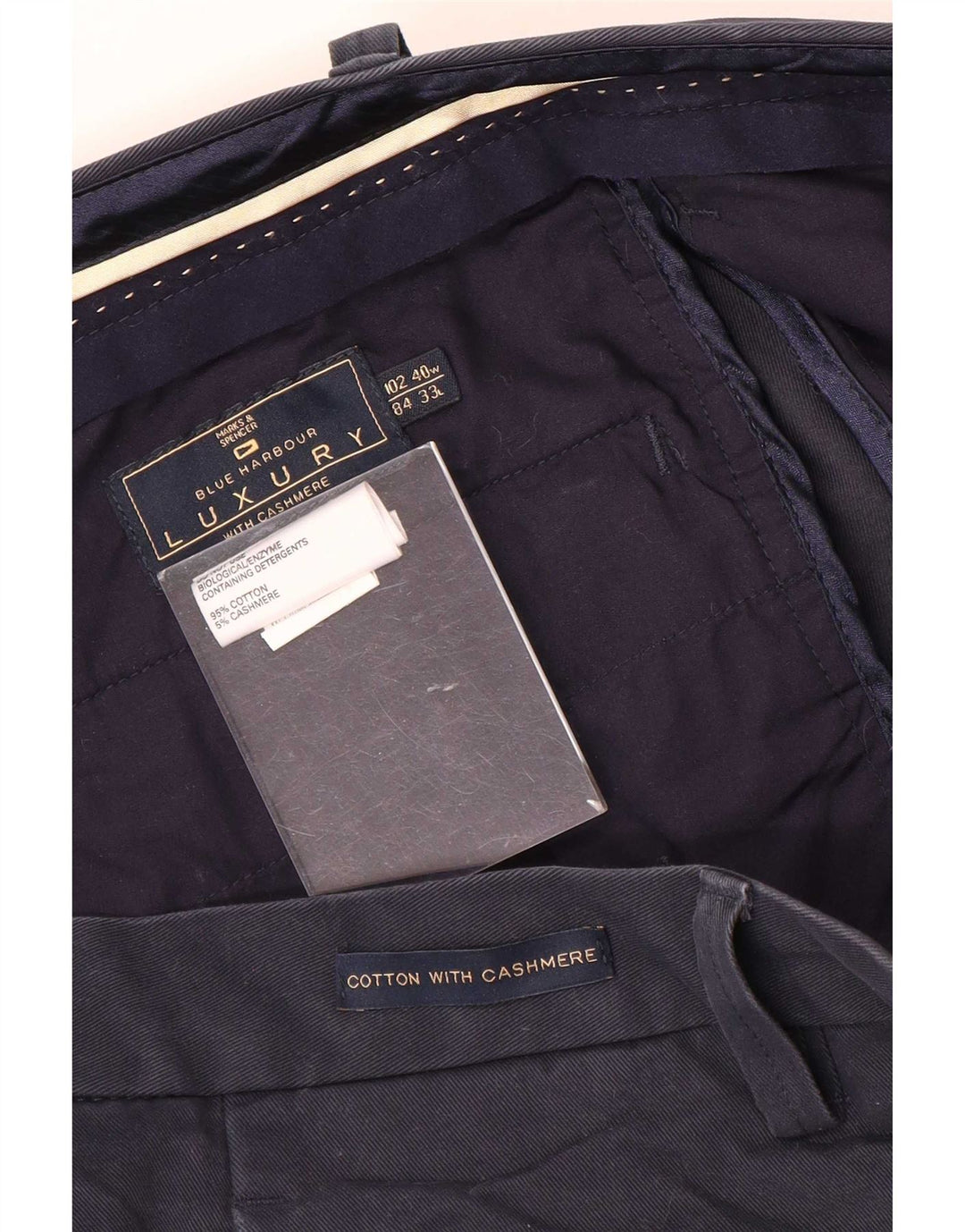 Pantaloni da abito dritti Marks & Spencer da uomo blu Harbour W40 L33 Navy