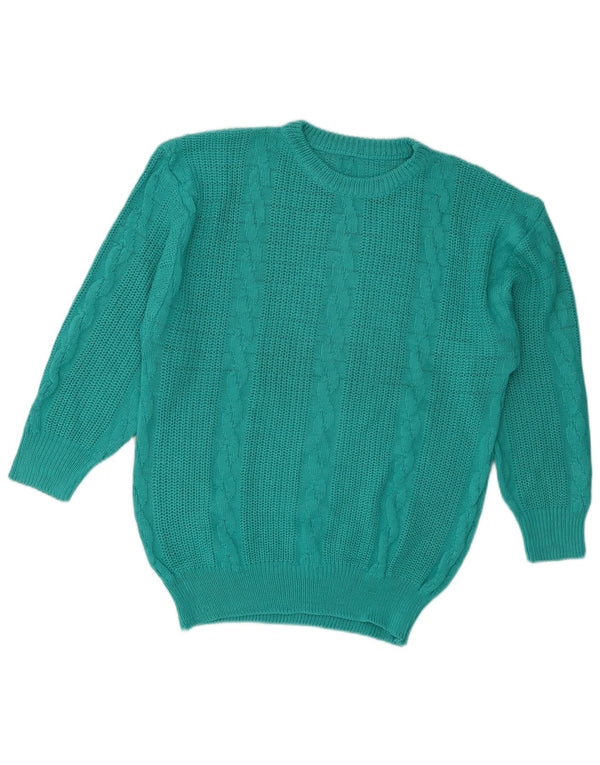 Vintage Womens Crew Neck Jumper Sweater UK 16 Large Turquoise