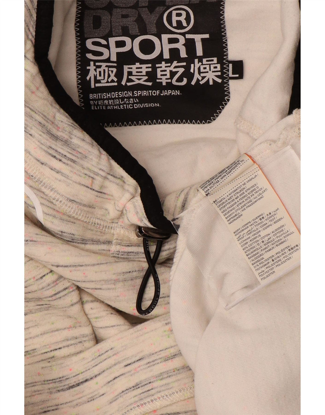 Maglione con cappuccio da donna SUPERDRY UK 16 Grande cotone screziato bianco sporco