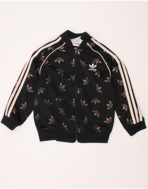 Giacca da ginnastica grafica per ragazze Adidas 3-4 anni in poliestere nero