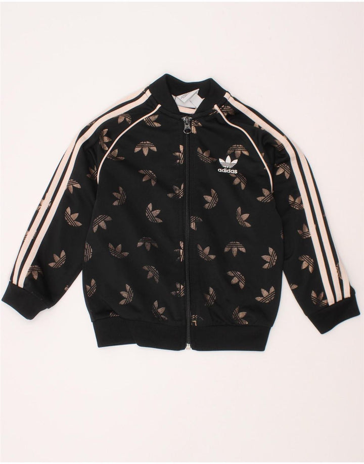 Giacca da ginnastica grafica per ragazze Adidas 3-4 anni in poliestere nero