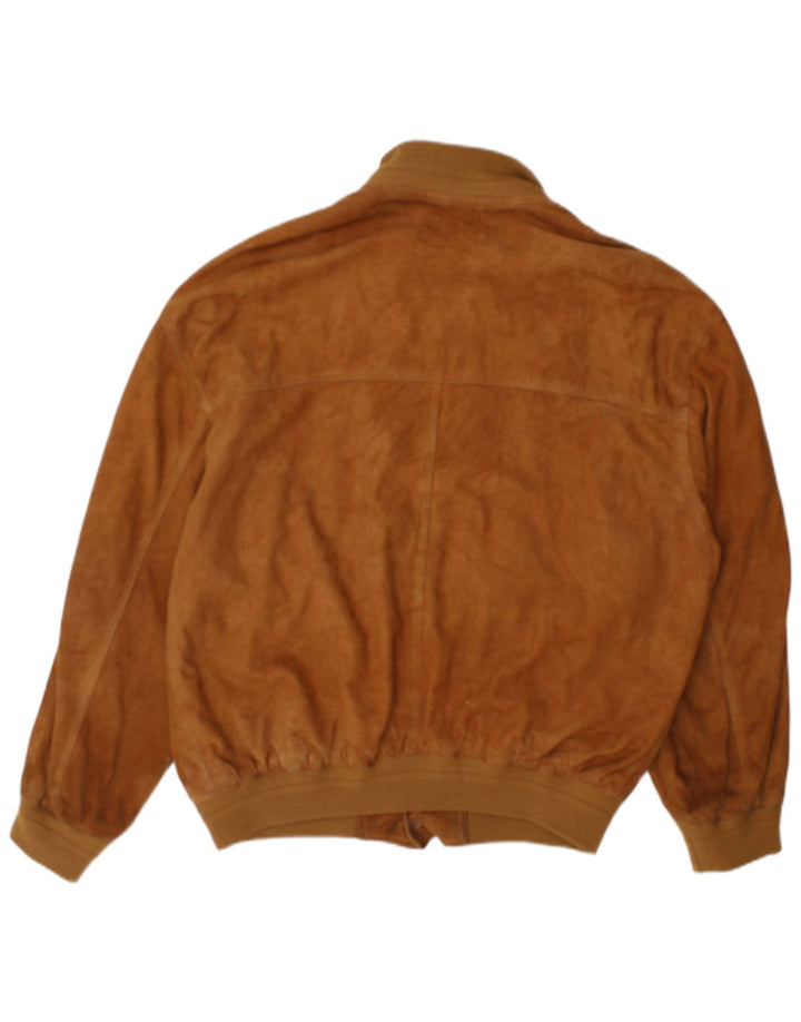 Giubbotto bomber vintage in pelle scamosciata da uomo UK 42 XL Marrone