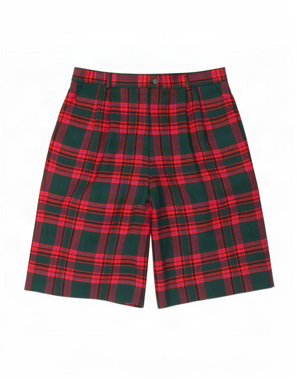 Pantaloncini Bermuda con ancoraggio a vita alta da donna Lucia UK 16 Large W28 Green Plaid