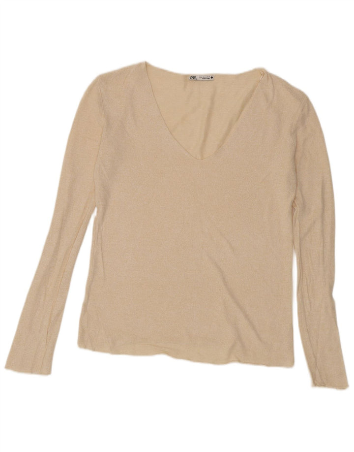 Top Zara da donna a maniche lunghe UK 14 beige medio