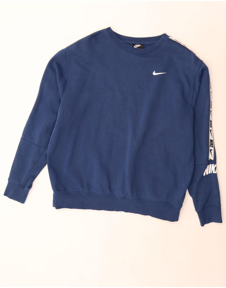 NIKE Felpa da uomo con vestibilità grafica standard, maglione grande, cotone blu