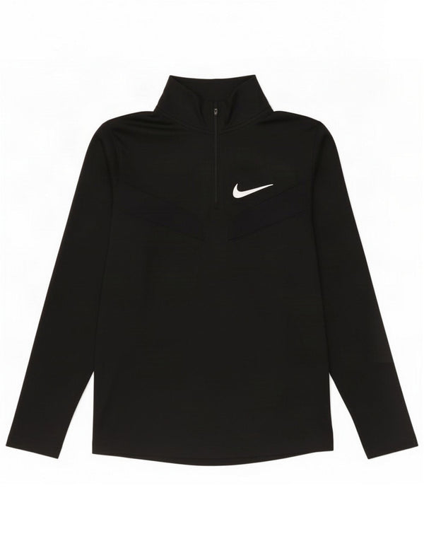 Nike Boys Dri Fit Zip Neck Top Long Sleeve 13-14 Years XL Black Polyester