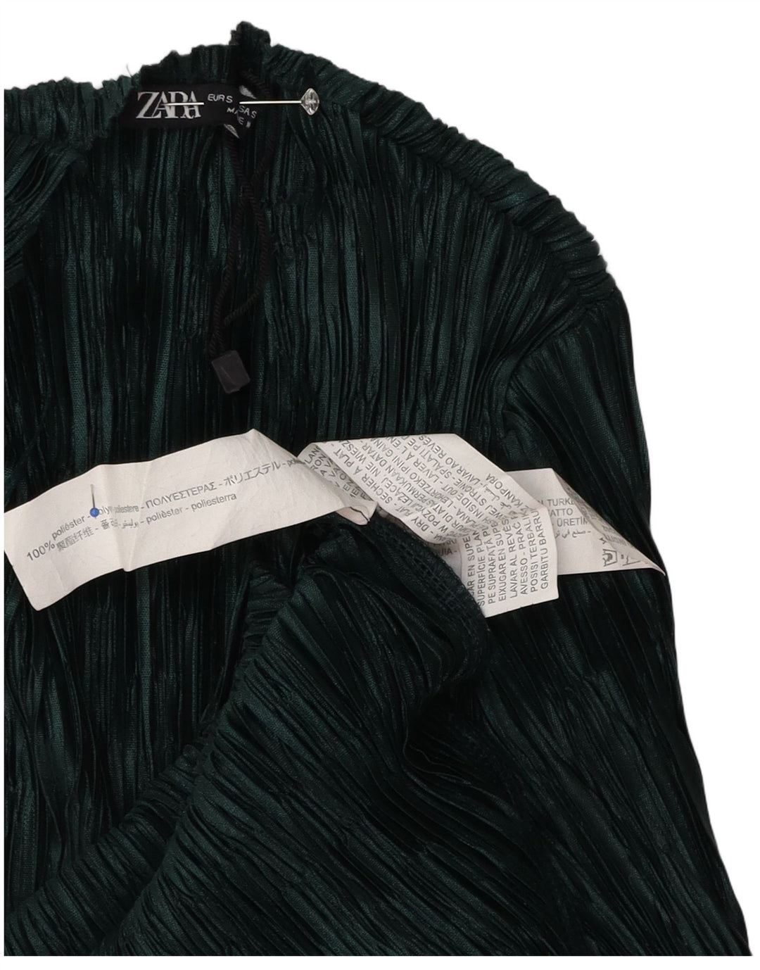 Vestito lungo a maniche lunghe da donna Zara UK 10 piccolo poliestere verde