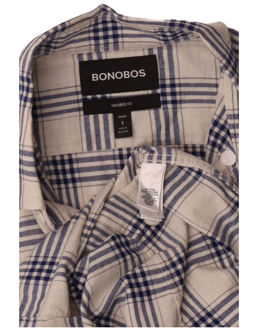 BONOBOS Camicia da uomo in flanella dal taglio sartoriale piccolo in cotone a quadri bianchi