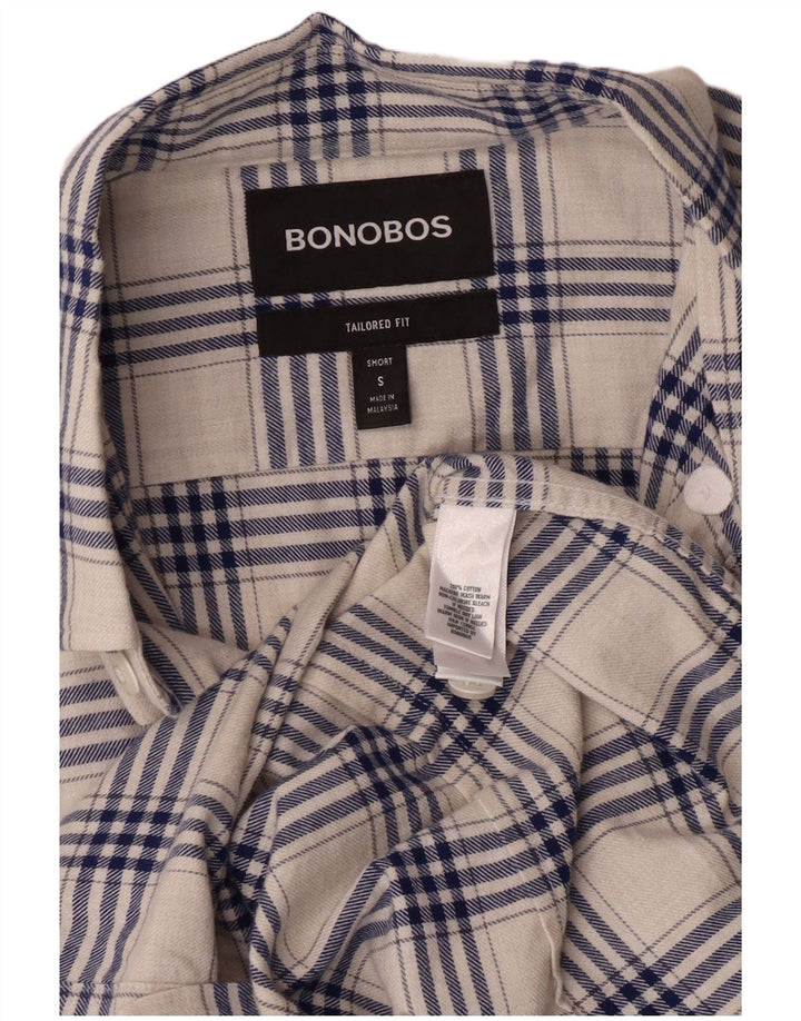 BONOBOS Camicia da uomo in flanella dal taglio sartoriale piccolo in cotone a quadri bianchi