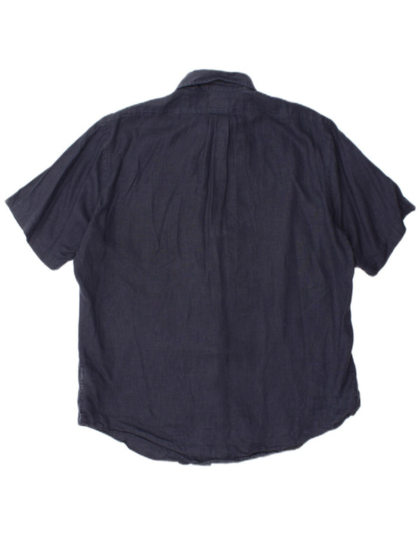 Camicia a maniche corte da uomo Brooks Brothers Large in lino blu navy