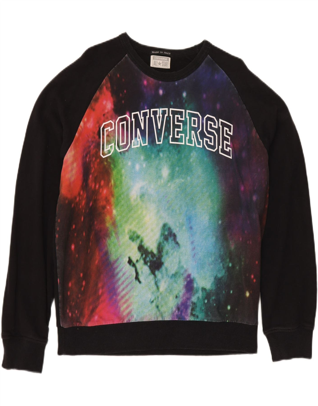CONVERSE Felpa grafica da uomo Maglione XL Nero Tie Dye Cotton