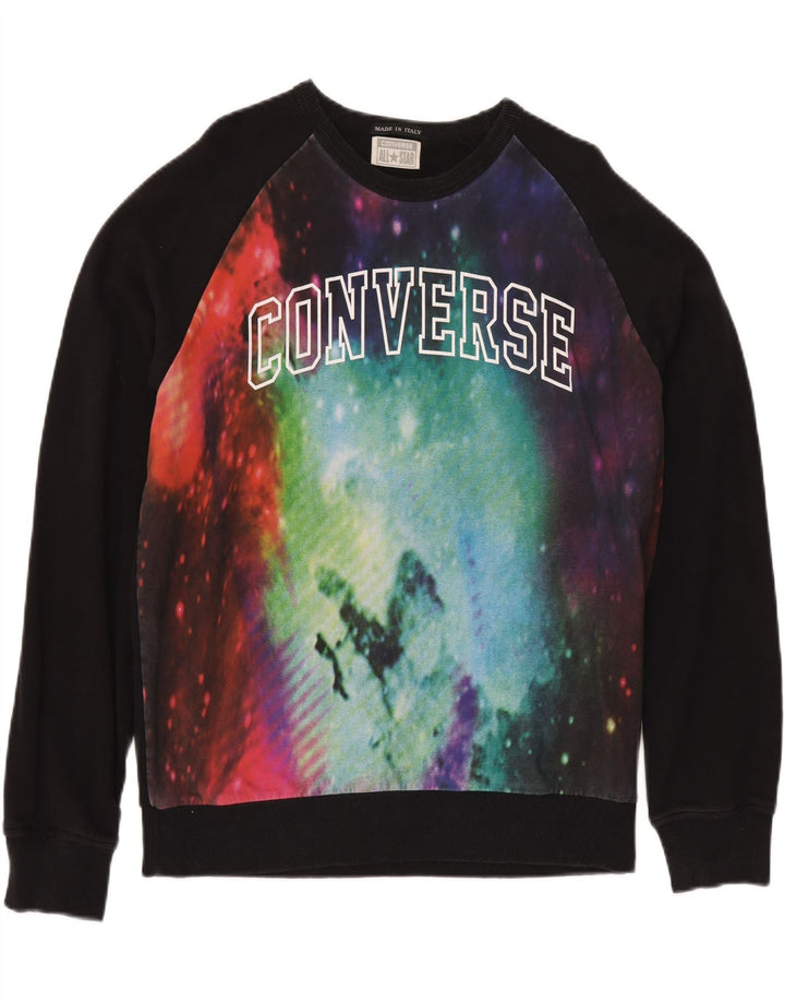 CONVERSE Felpa grafica da uomo Maglione XL Nero Tie Dye Cotton