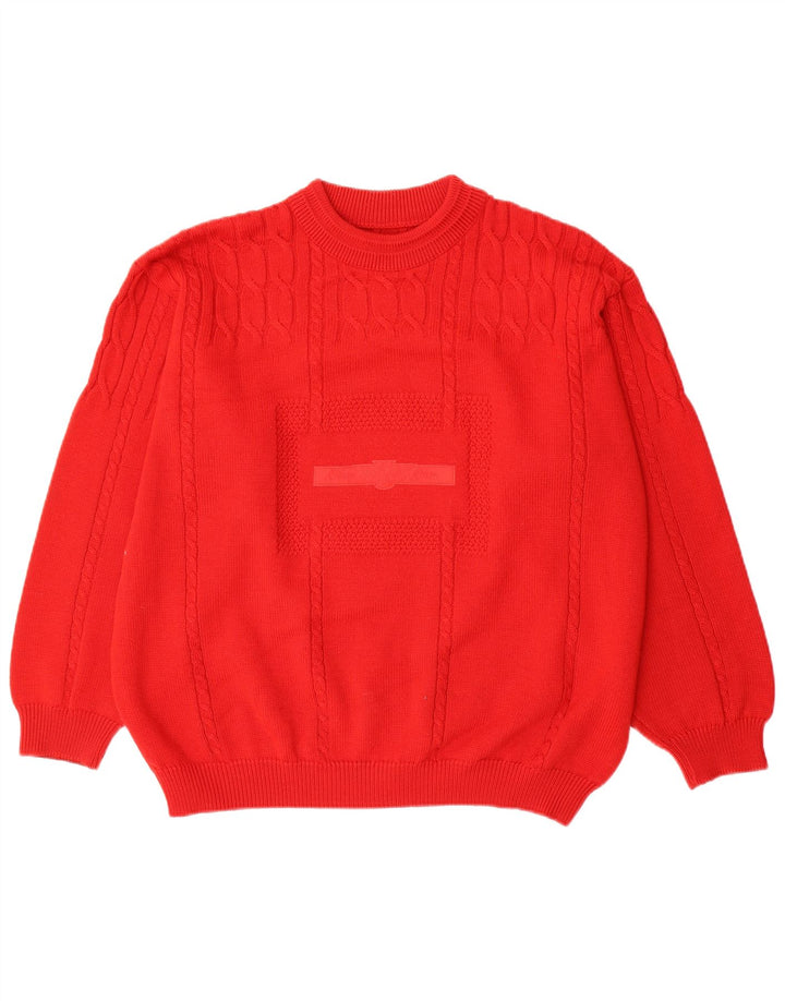Maglione maglione girocollo da uomo vintage in lana rossa XL