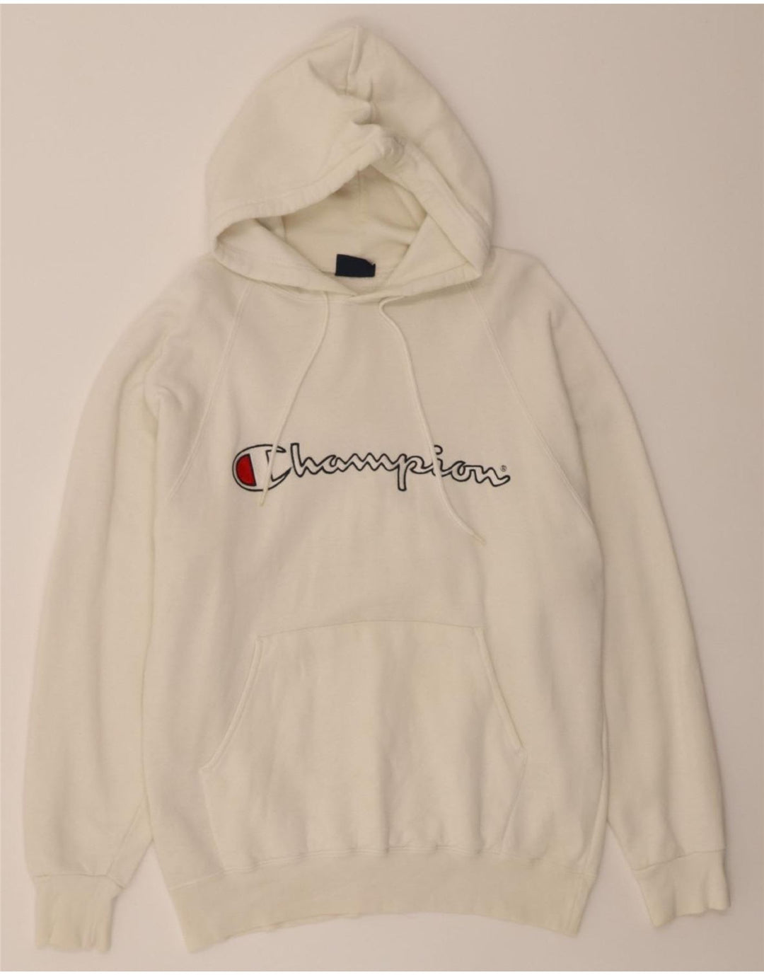 CHAMPION Mens Graphic Hoodie Jumper Medium White Cotton Vintage Champion and Second-Hand Champion from Messina Hembry 