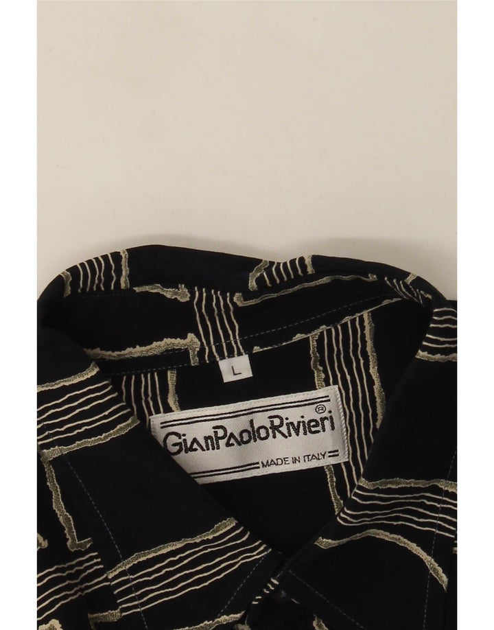 Camicia vintage da uomo a maniche corte grande nera geometrica