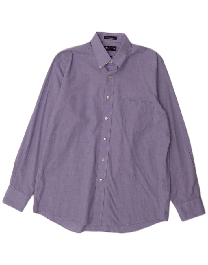 Camicia Chaps da uomo vestibilità classica taglia 16 grande cotone pied de poule blu