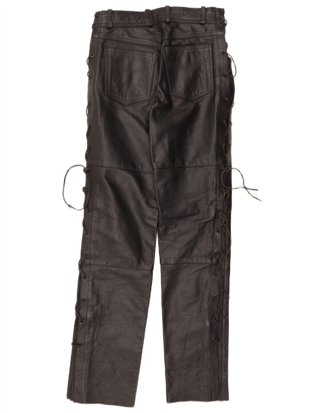 Pantaloni dritti in pelle da donna vintage IT 42 medi W30 L32 in pelle nera