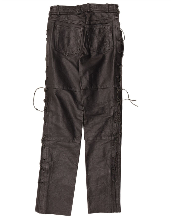 Pantaloni dritti in pelle da donna vintage IT 42 medi W30 L32 in pelle nera