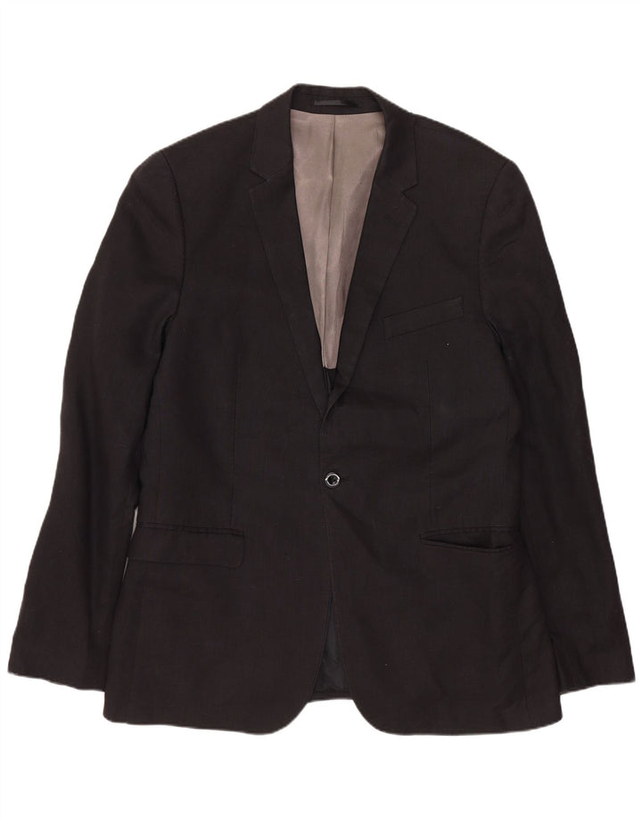Giacca blazer da uomo DKNY slim fit a 1 bottone UK 40 grande lana nera
