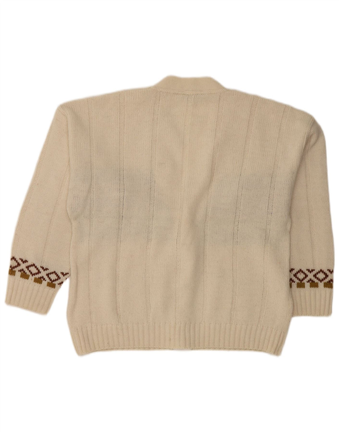 Maglione cardigan da uomo vintage medio bianco Fair Isle