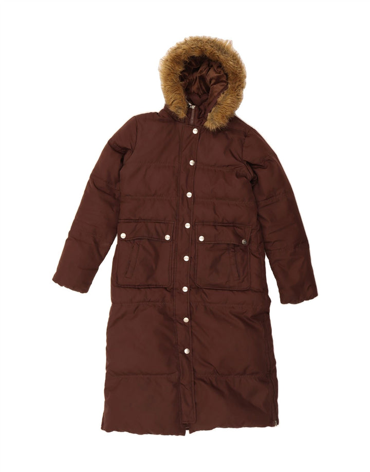 DKNY Womens Hooded Padded Coat UK 10 Small Brown Polyester Vintage Dkny and Second-Hand Dkny from Messina Hembry 