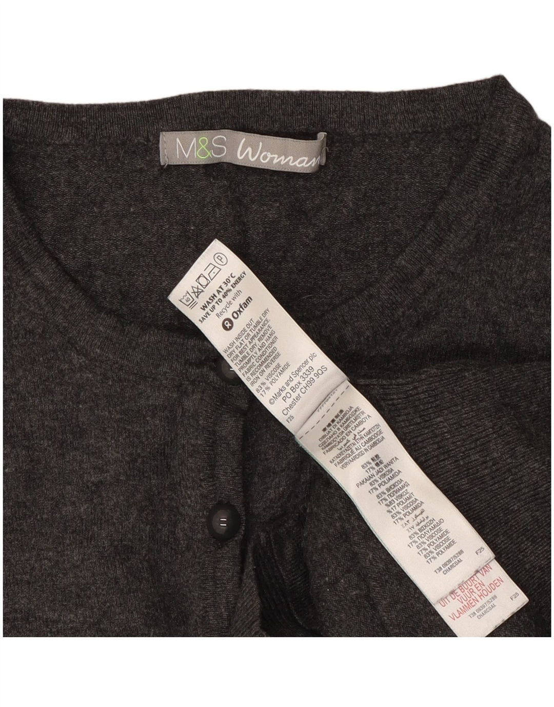 Maglione cardigan corto da donna Marks & Spencer UK 14 Viscosa grigio medio