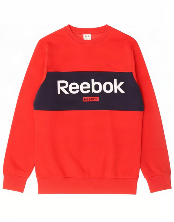 Felpa grafica da uomo Reebok, maglione rosso medio color block