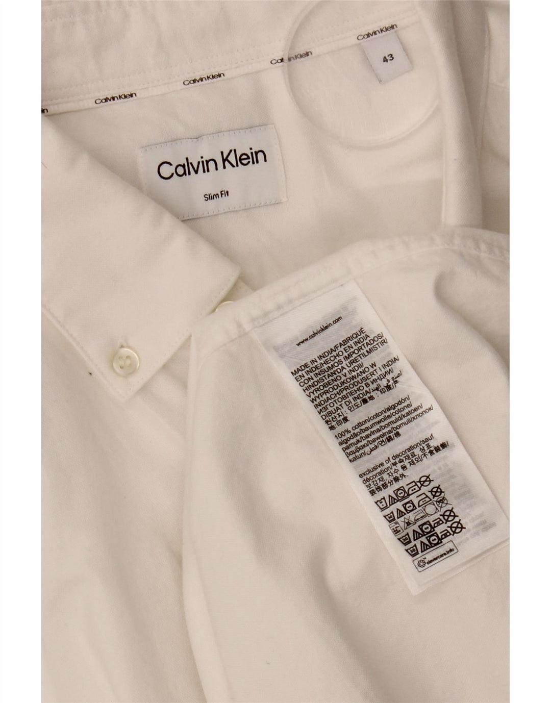 CALVIN KLEIN Camicia da uomo slim fit taglia 43 grande cotone bianco