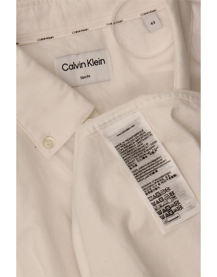 CALVIN KLEIN Camicia da uomo slim fit taglia 43 grande cotone bianco