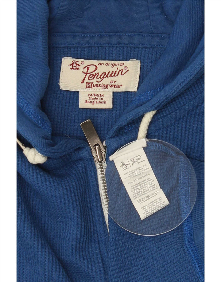 Maglione con cappuccio e zip da uomo Penguin in cotone blu medio
