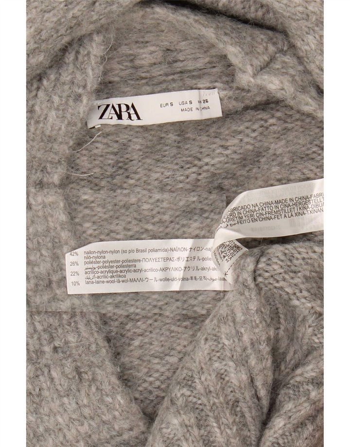 Maglione cardigan aperto oversize da donna Zara UK 10 piccolo nylon grigio