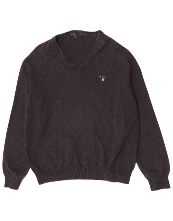 Gant Maglione da uomo con scollo a V grande in cotone grigio
