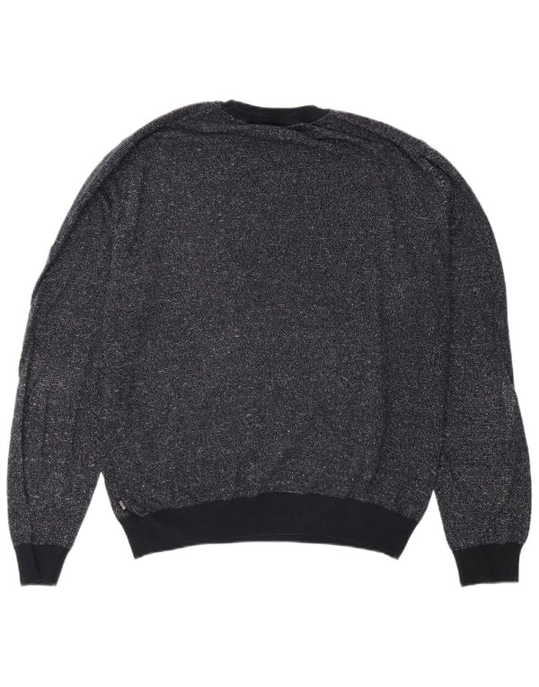 Maglione maglione girocollo da uomo vestibilità ampia Hugo Boss piccolo blu navy screziato