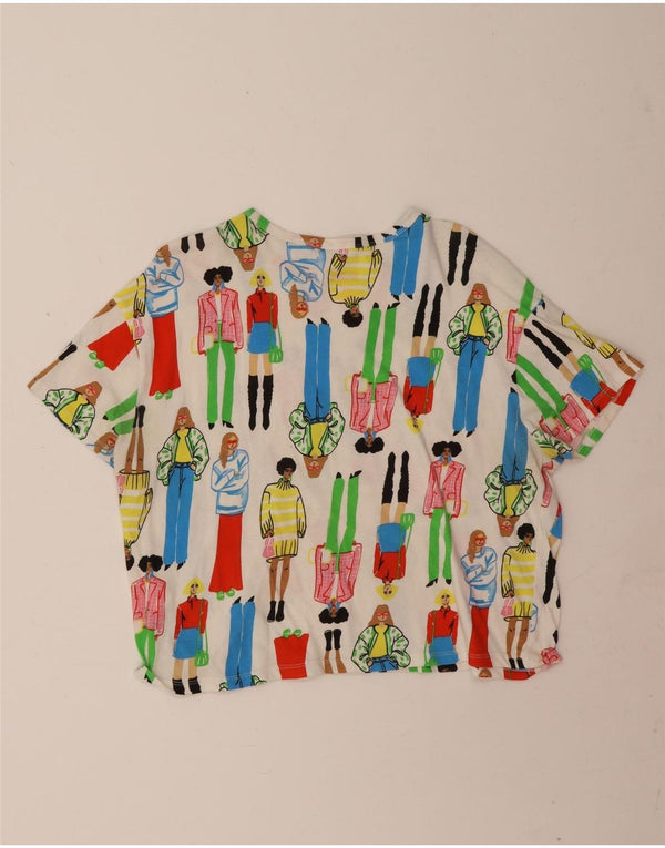 T-shirt grafica corta da donna Zara con motivo astratto, taglia UK 16, grande, bianco sporco