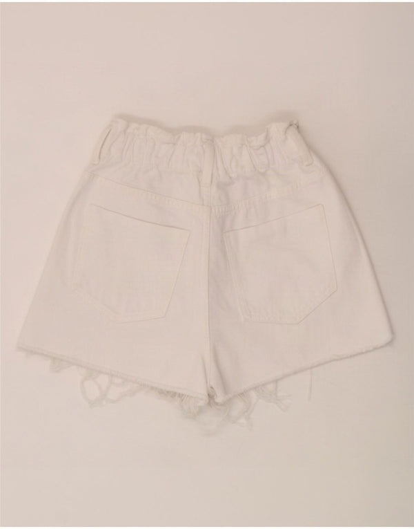 Pantaloncini di jeans a vita alta da donna Zara EU 34 2XS W22 Cotone bianco