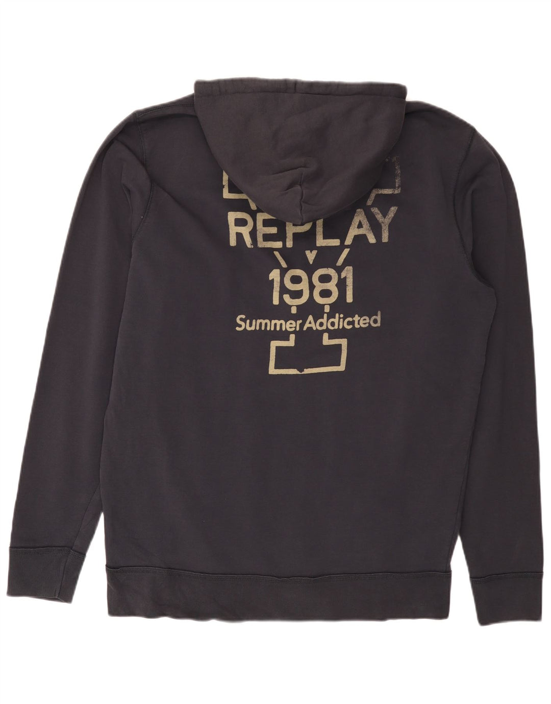 REPLAY Felpa con cappuccio e zip grafica da uomo 2XL in cotone blu navy