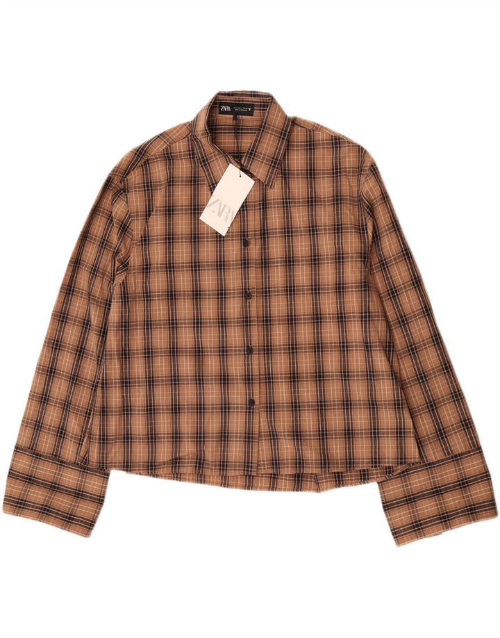 Camicia oversize da donna Zara UK 10 piccolo cotone a quadri marrone
