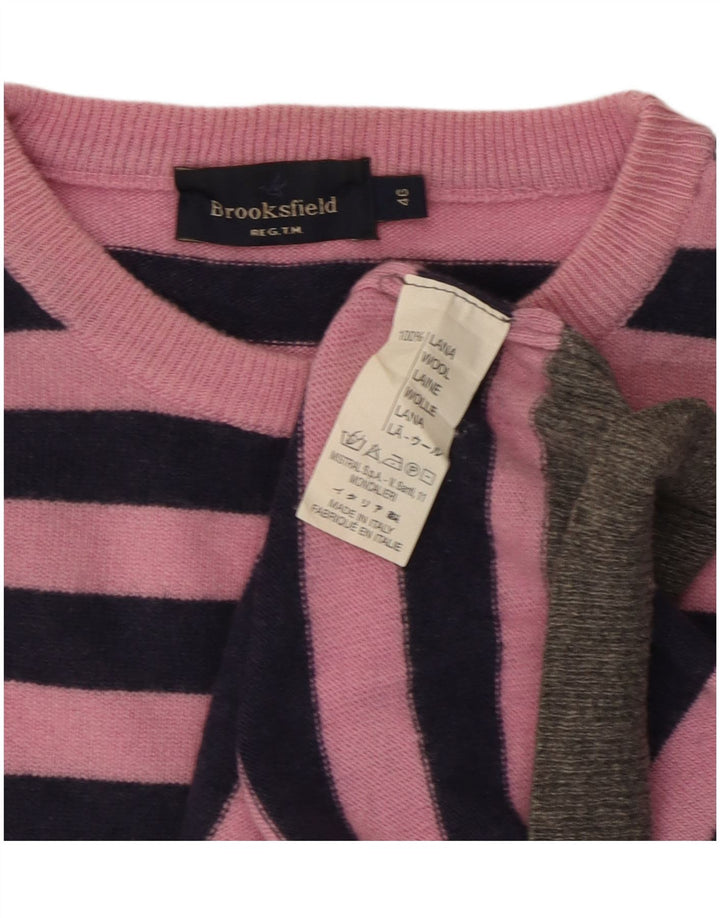 Maglione maglione girocollo da uomo Brooksfield IT 46 piccolo lana a righe rosa