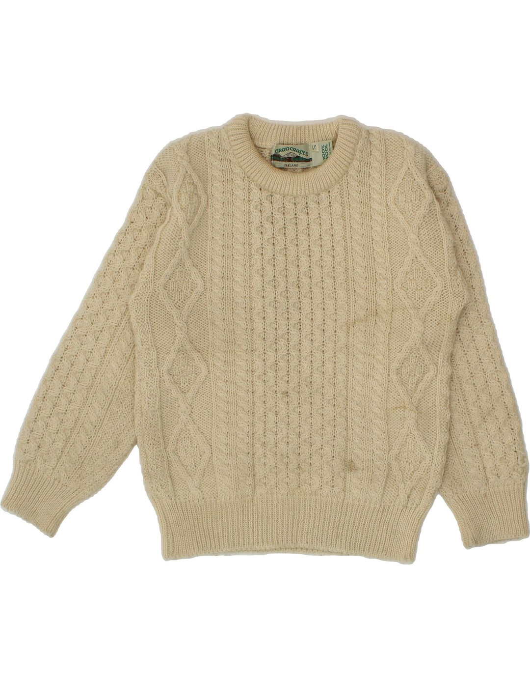 Maglione da donna con scollo a barca ARANCRAFTS UK 10 piccolo in lana beige
