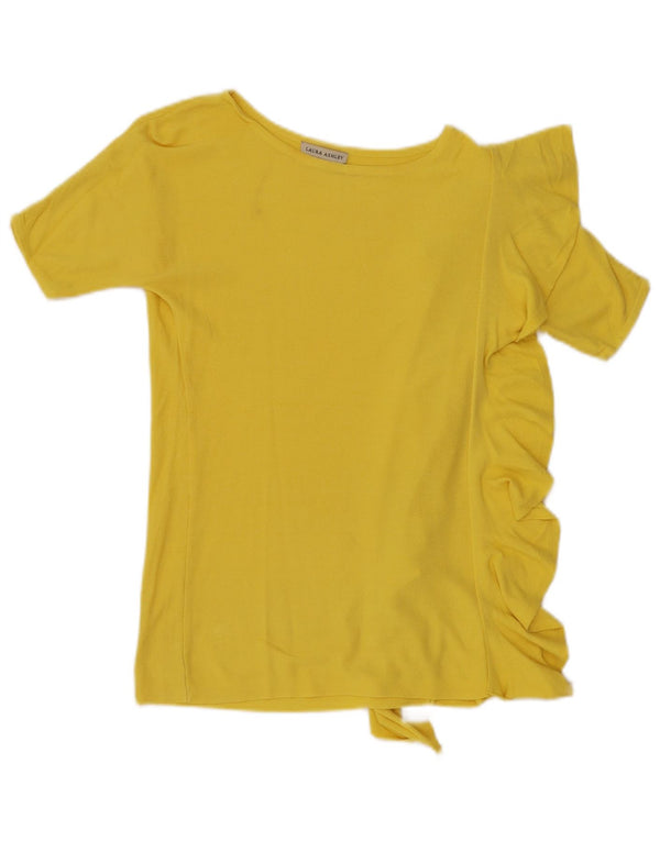 Laura Ashley Camicetta da donna con volant sul davanti UK 10 Small Rayon giallo