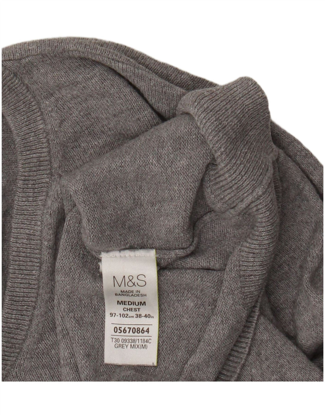 Maglione da uomo con scollo a V Marks & Spencer in cotone grigio medio