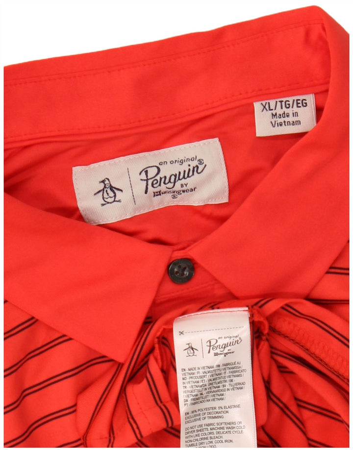 PENGUIN Polo da uomo XL in poliestere a righe rosse