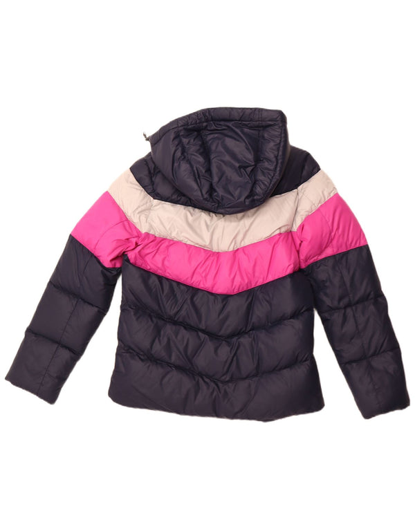 Giacca imbottita con cappuccio NIKE da donna UK 14 nylon color block medio blu navy