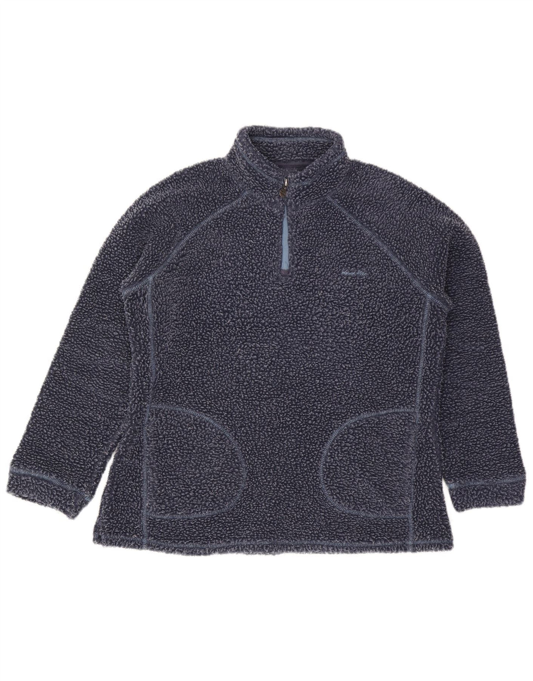WEIRD FISH Womens Zip Neck Fleece Jumper UK 16 Large  Navy Blue Polyester