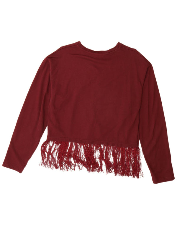 ZARA Camicetta Oversize da Donna Top UK 10 Piccola Bordeaux Cotone