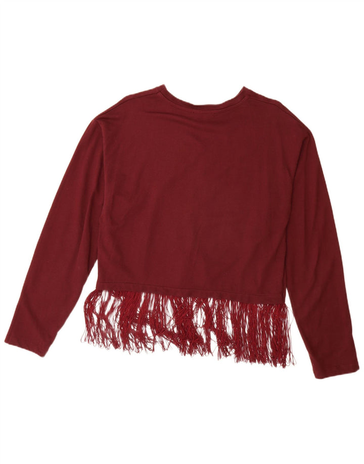 ZARA Camicetta Oversize da Donna Top UK 10 Piccola Bordeaux Cotone